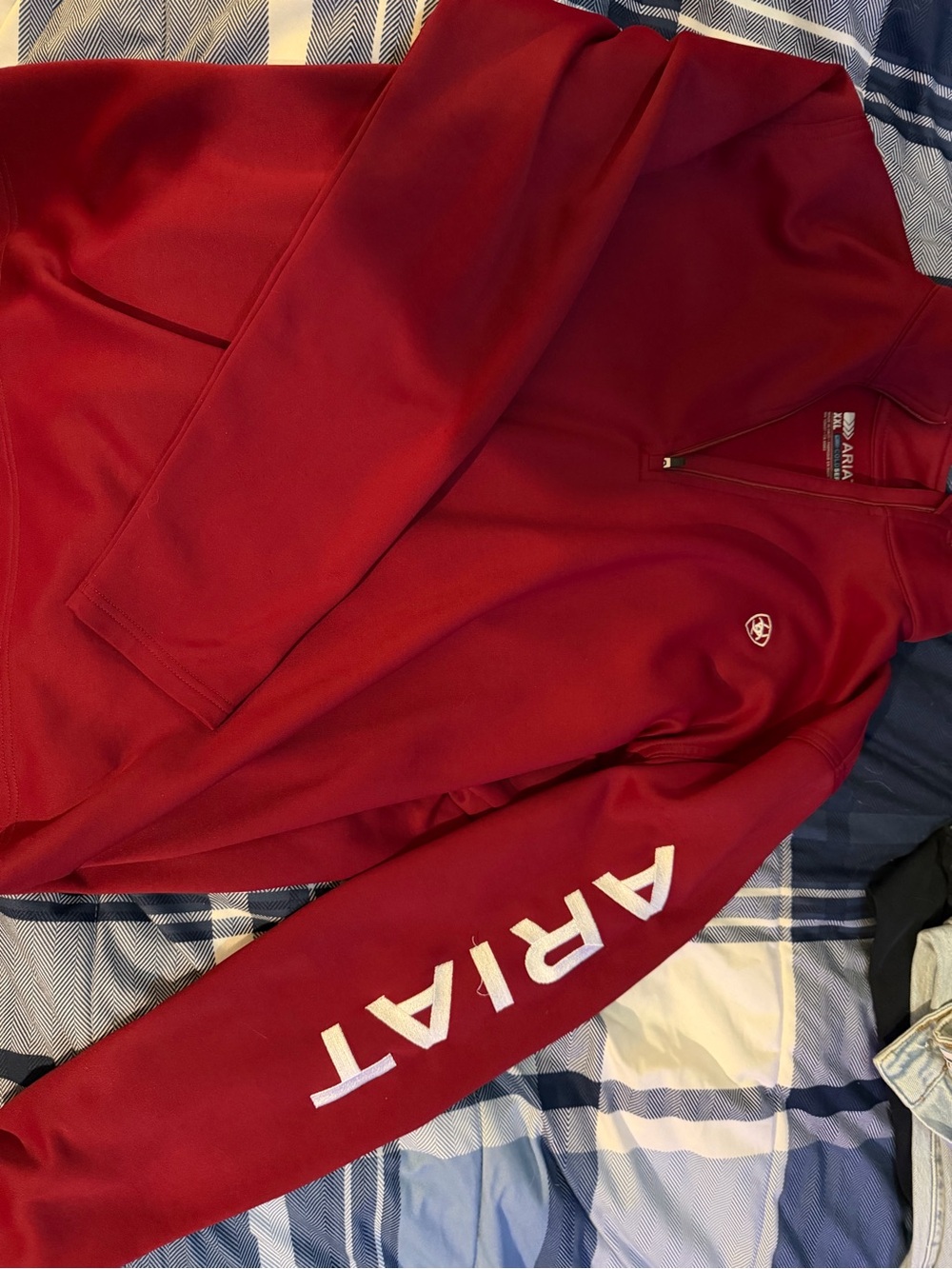 Aria Red Quarter-Zip Athletic Pullover with Sleeve Logo